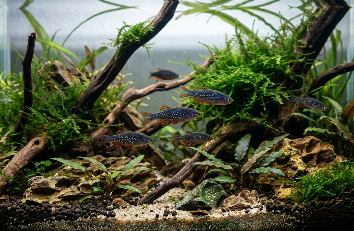 Celestial Pearl Danios in a Planted Aquarium