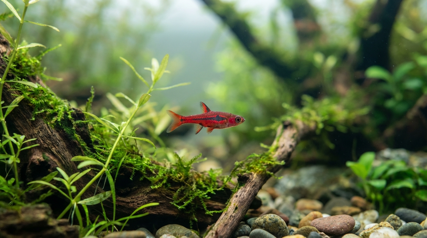 Vibrant Red Fish in a Planted Aquarium