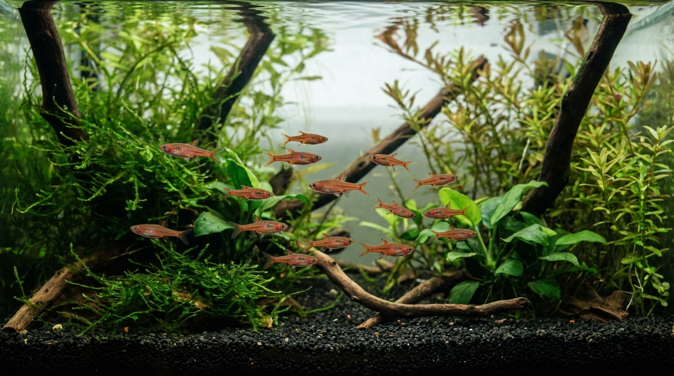 School of Chili Rasboras in a Planted Aquarium